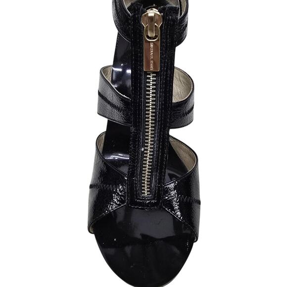 MICHAEL KORS Wide Width Berkley T-Strap Sandals Heels 10 M Black Patent Leather - Picture 4 of 11